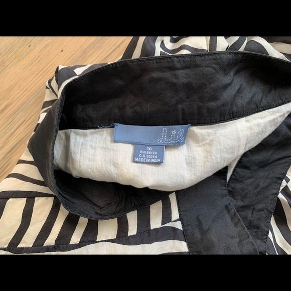 Lil 100% Silk Black And White Lined Striped Zebra Print Midi Skirt - Picture 7 of 11